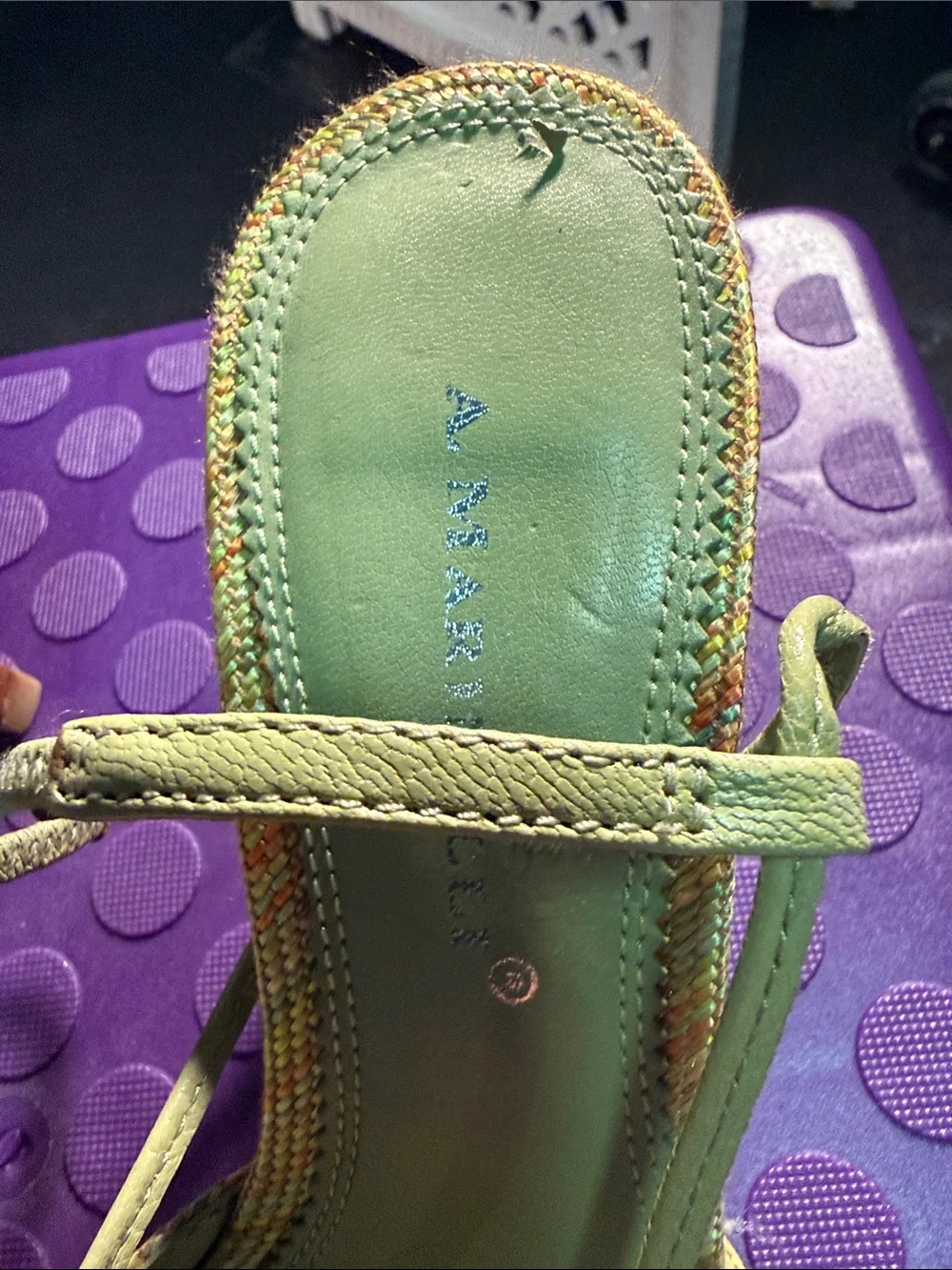 A. Marinelli Yellow-Green Woven Pointed-Toe Slingback Heels